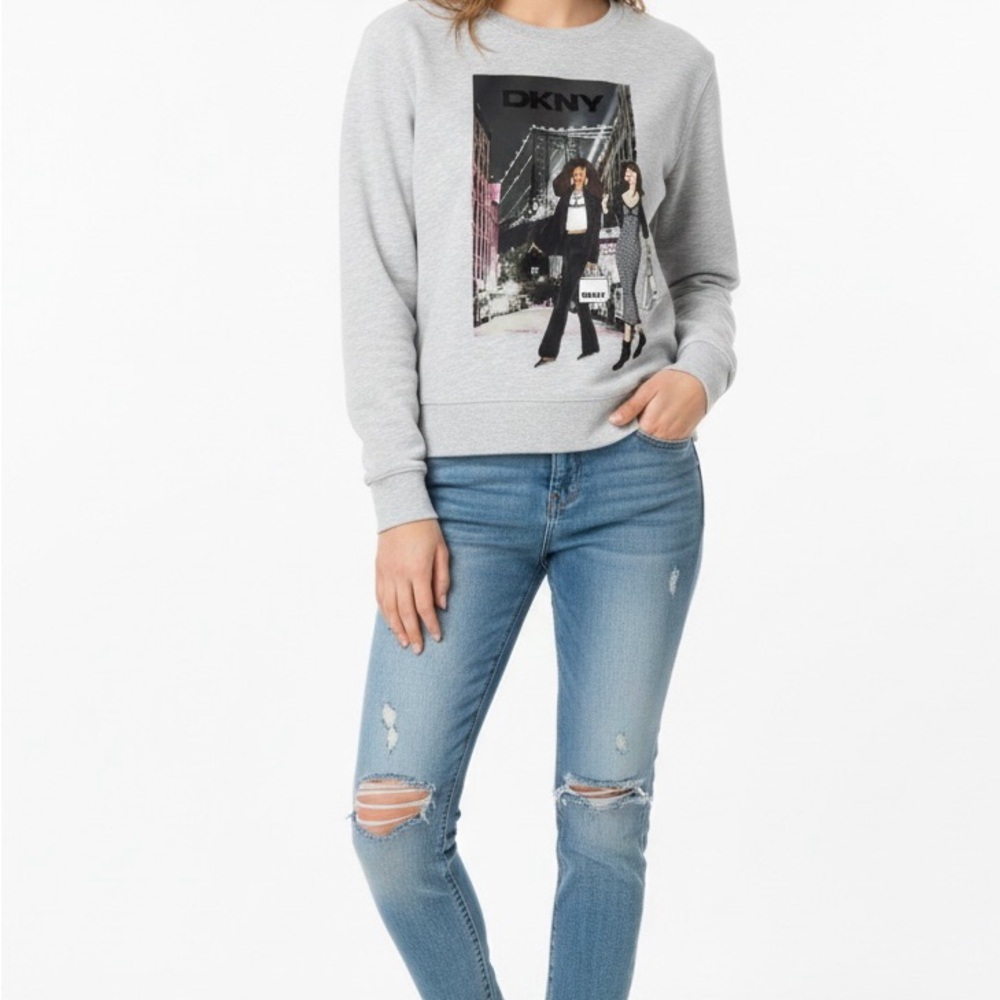 DKNY Heather Gray Women's Graphic Sweater
